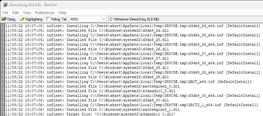 Bare Tail Tail for Logfiles with Windows