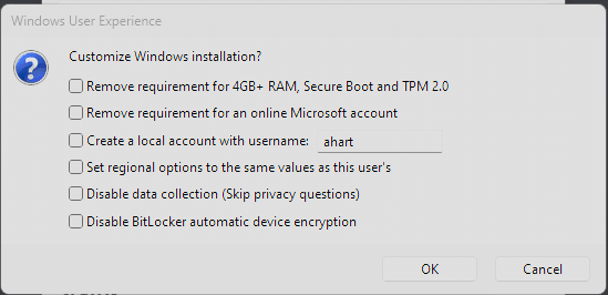 Disable Defaults Settings on Rufus