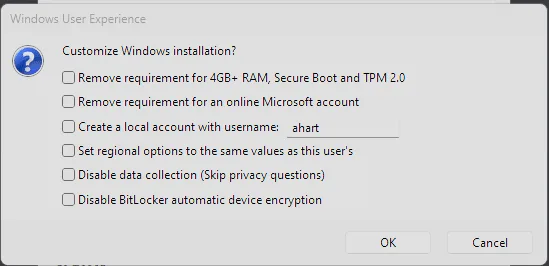 Disable Defaults Settings on Rufus