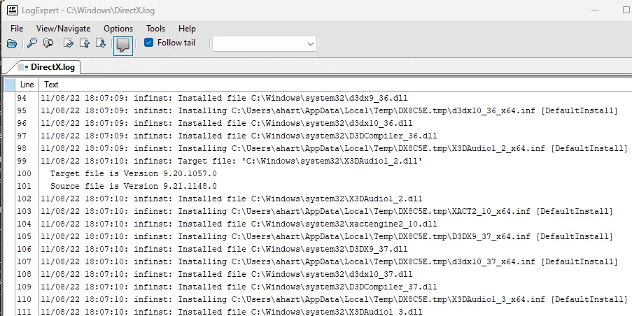 LogExpert Tail for Logfiles with Windows