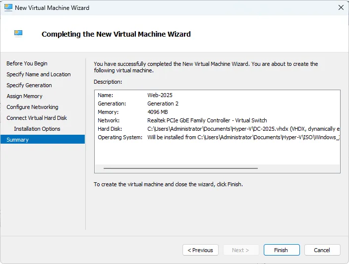 Create VM Web 2025 1