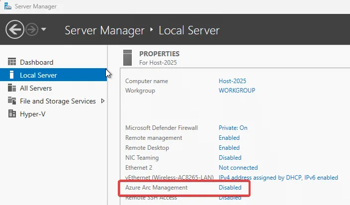 Azure Arc Server Manager for Windows Server 2025