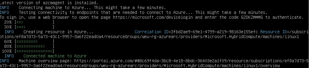Linux Azure Arc completed