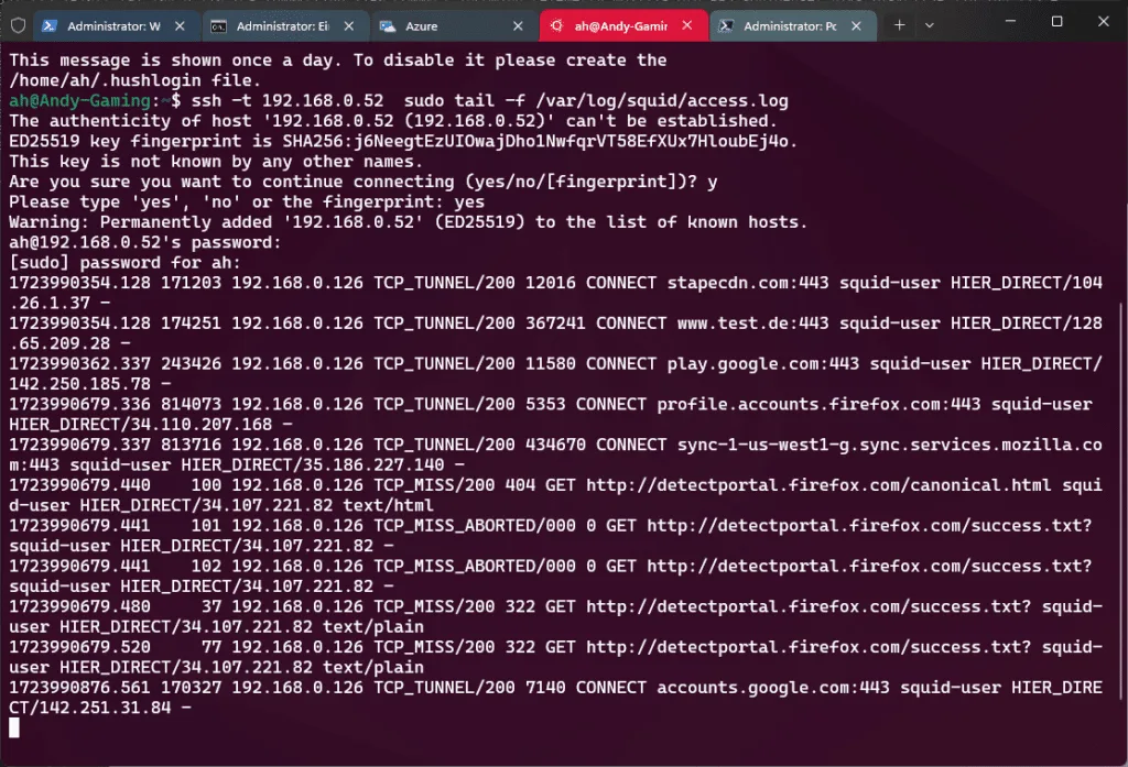 Remote SSH Session using Tail to check the logfile