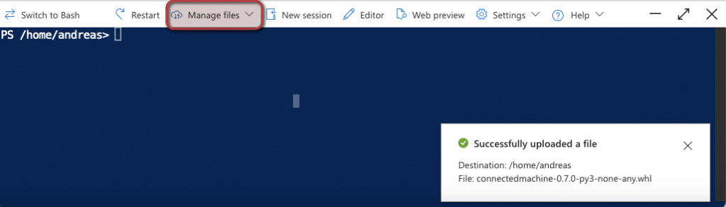 Azure Cloud Shell - Manage Files - Upload