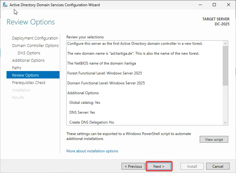 Review Options - Click Next