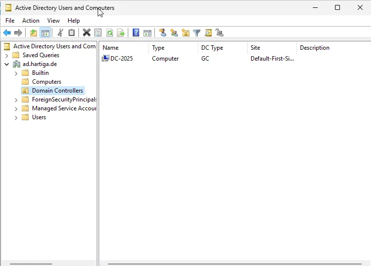 Default Active Directory structure for hartiga.de