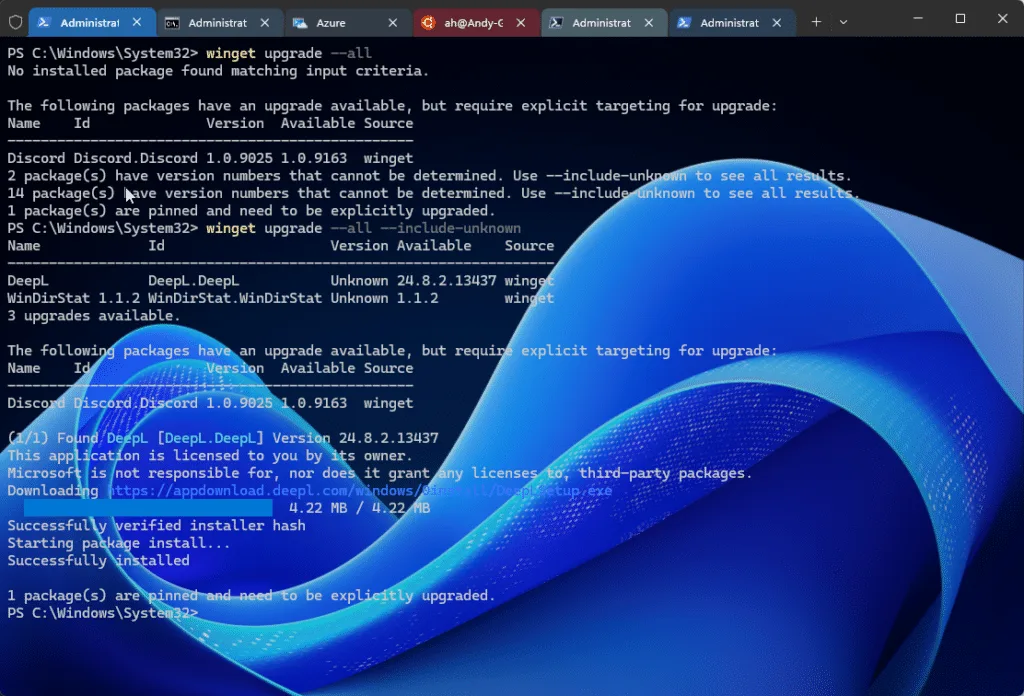 Manage Applications with WinGet
winget upgrade --all --include-unknown