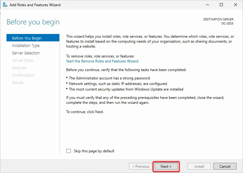 Before you Begin Screen - Click Next