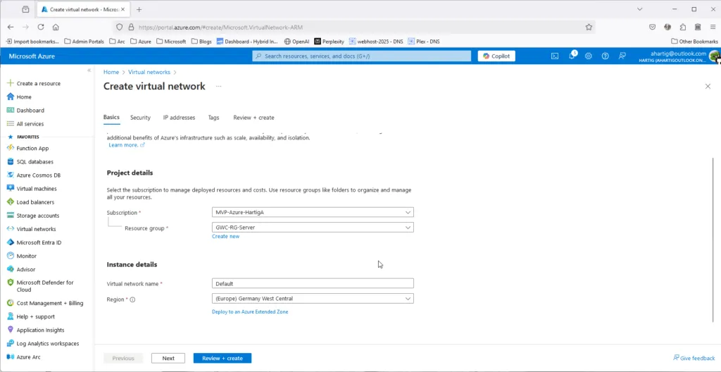 1. Create Virtual Network
