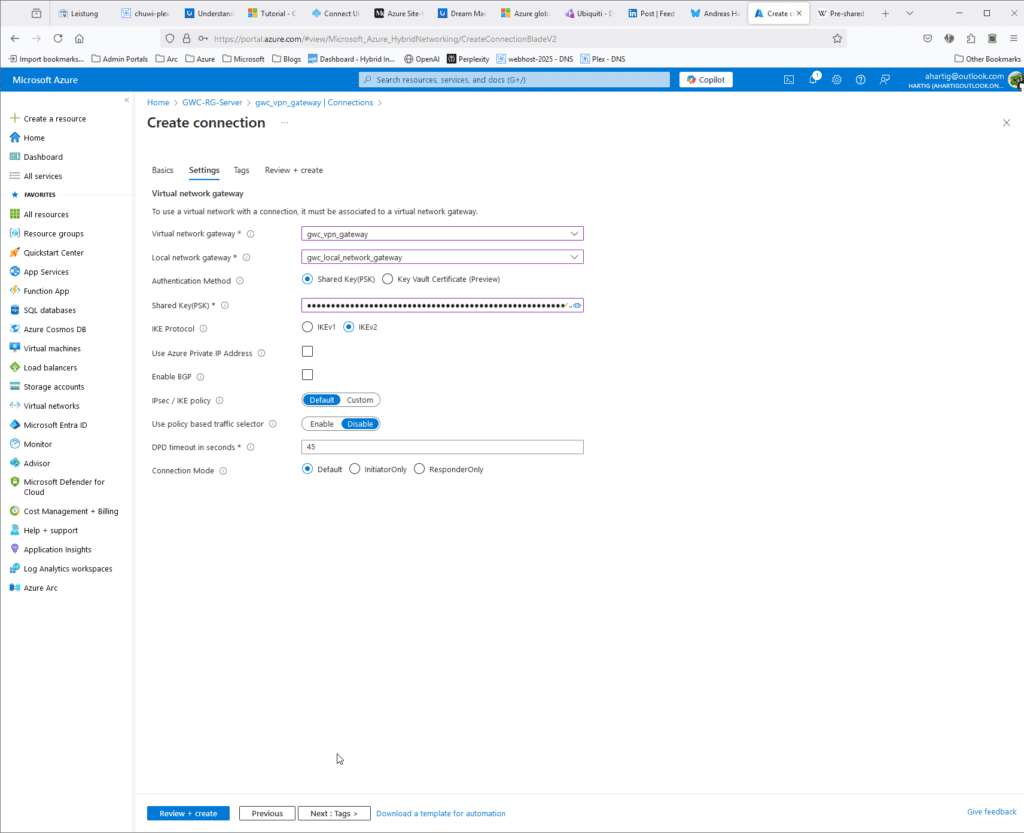 2. Create Connection Settings