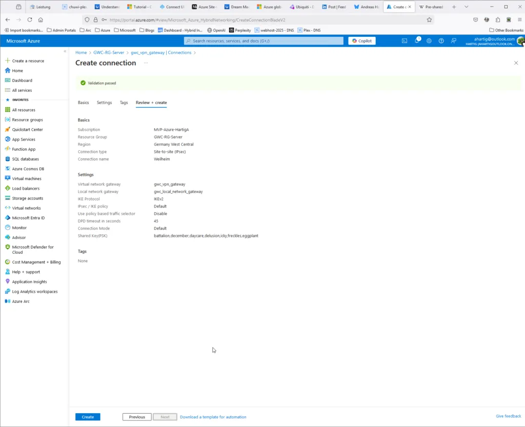3. Create Connection Review and Create