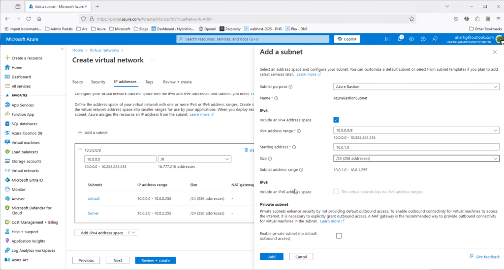 4. Create Azure Bastion Subnet