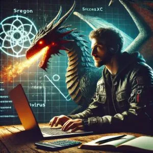 A dragon IT Architect in the shadowrun world using his notebook and keepassxc to safe the world from a virus attack