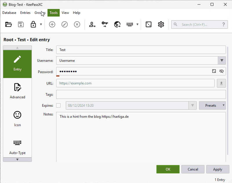 KeepassXC Your Notes