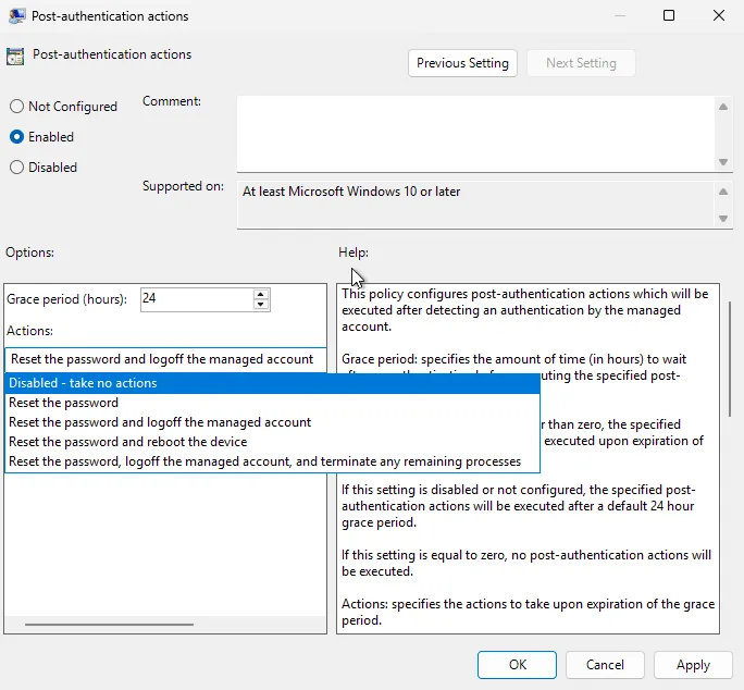 Windows LAPS Post Authentication Actions