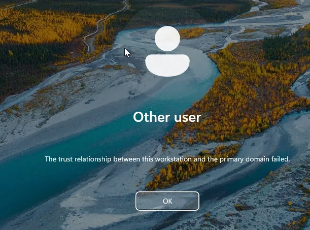 The Domain Trust relationship between this workstation and the primary domain failed.