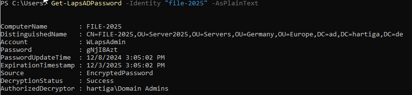 Windows LAPS Password for Server "file-2025"