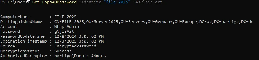 Windows LAPS Password for Server "file-2025"