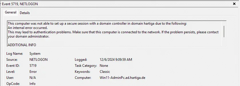 Event ID:5719 Netlogon  - Event Viewer