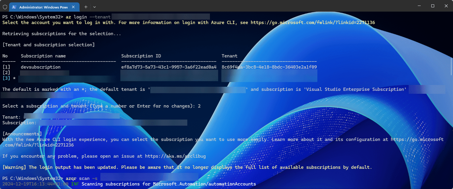 Azure Login before running AZQR