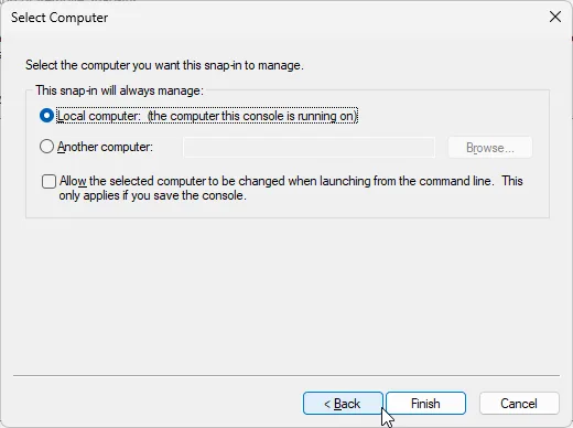 2. choose Local computer click finish