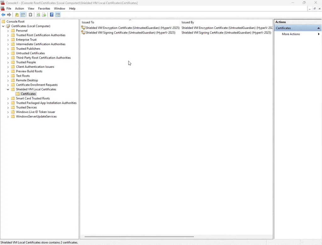 Import of the certificates on the current host