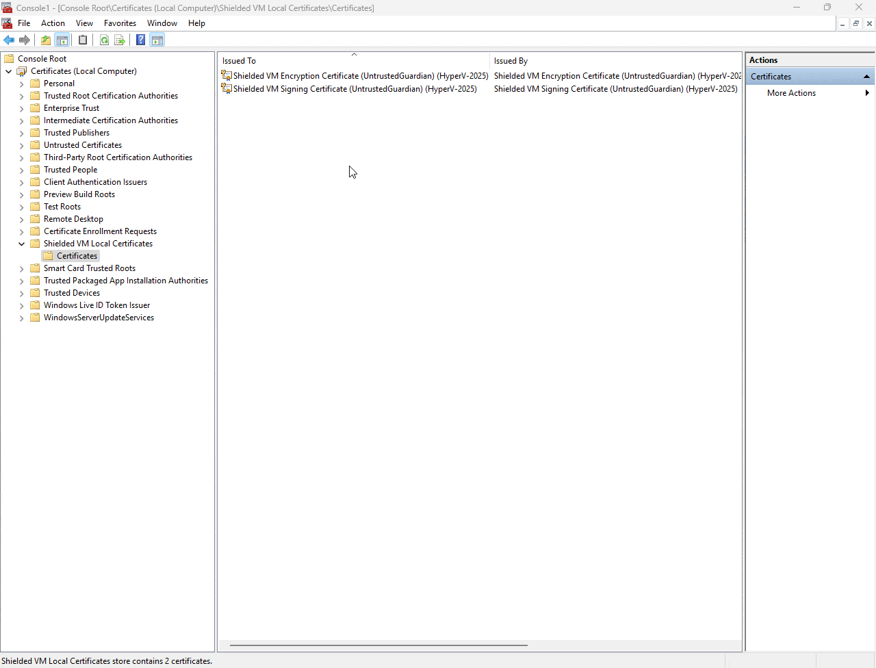Import of the certificates on the current host