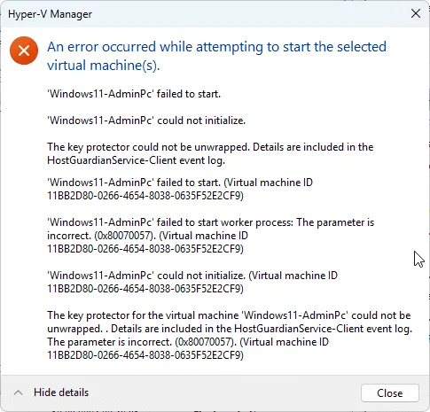 Windows 11 Error - 0x80070057