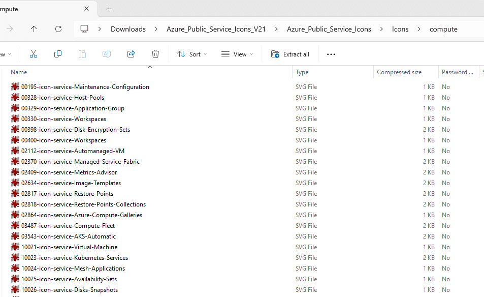 Screenshot of the Available Azure architecture icons for compute