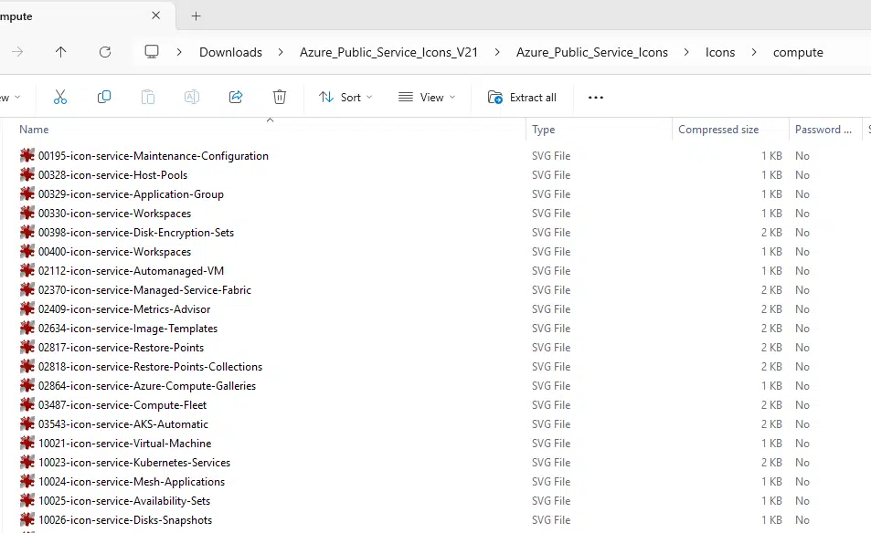 Screenshot of the Available Azure architecture icons for compute