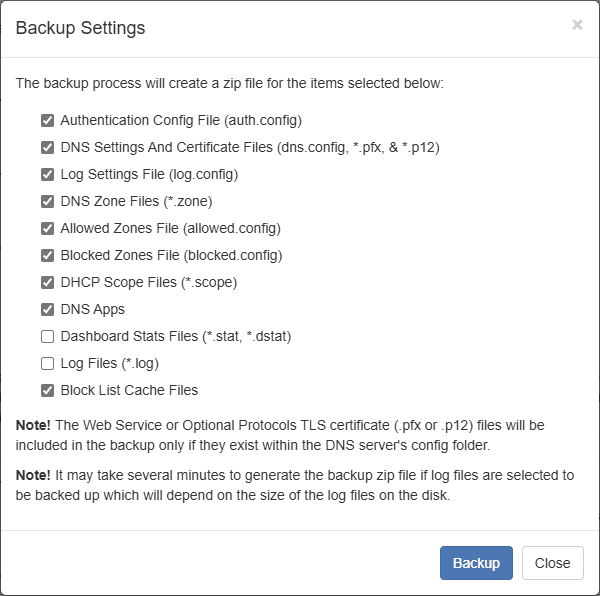 Technitium DNS on Windows Backup Options