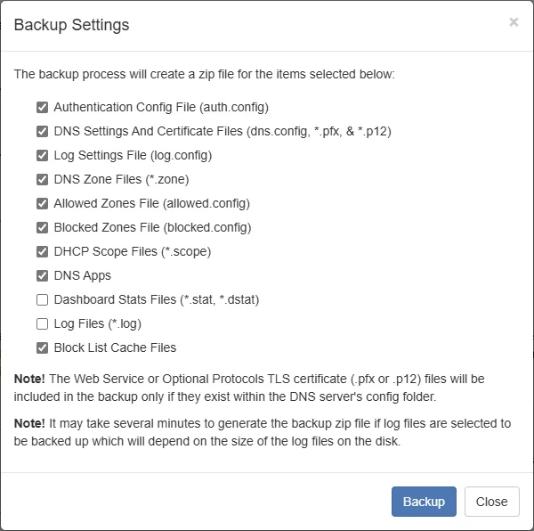 Technitium DNS on Windows Backup Options