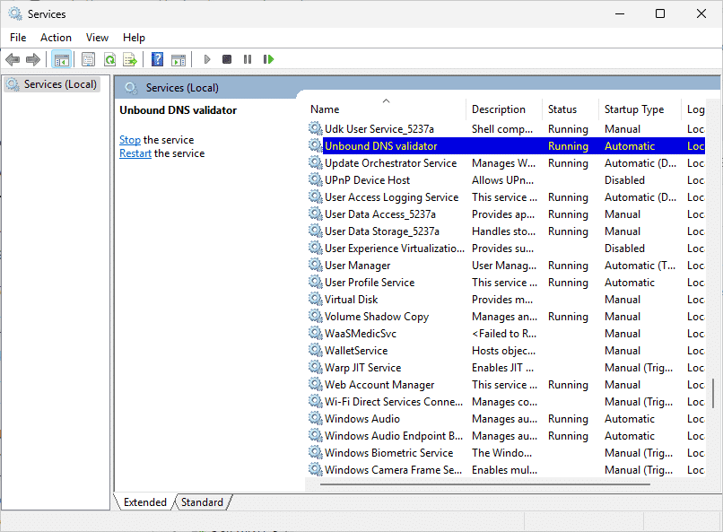 Windows Service Restart Unbound DNS Validator