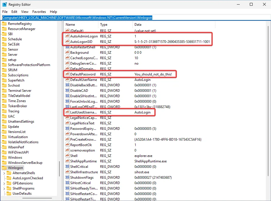 Registry AutoLogin Security Risk