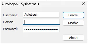 Sysinternal Autologin GUI Windows Server 2025 Autologon