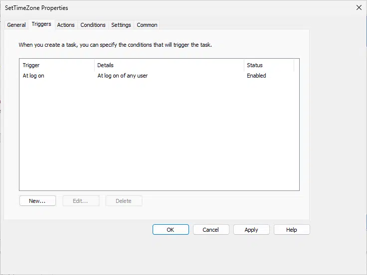 2. Set Time Properties Triggers - Configure Time Zone using GPOs