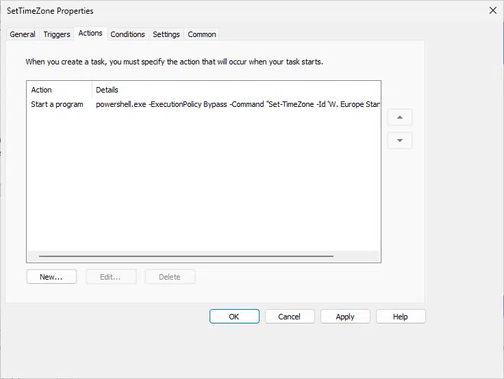 3. Set Time Properties Actions - Configure Time Zone using GPOs