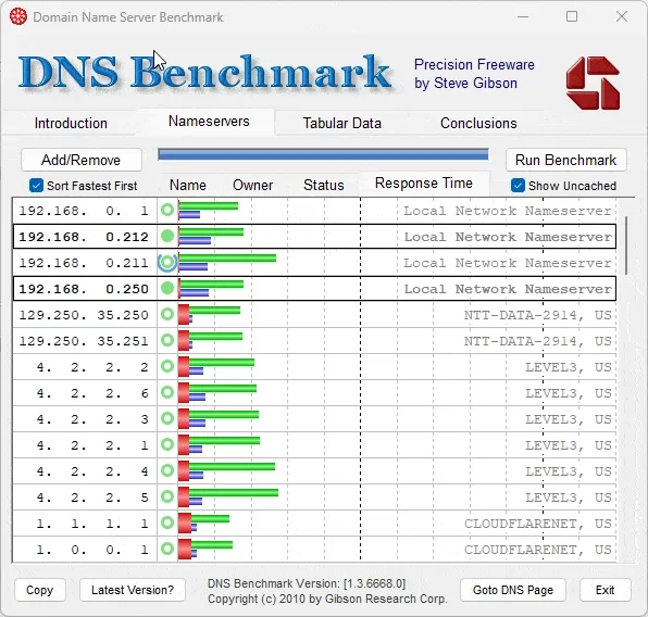 DNSBench Cached Uncached