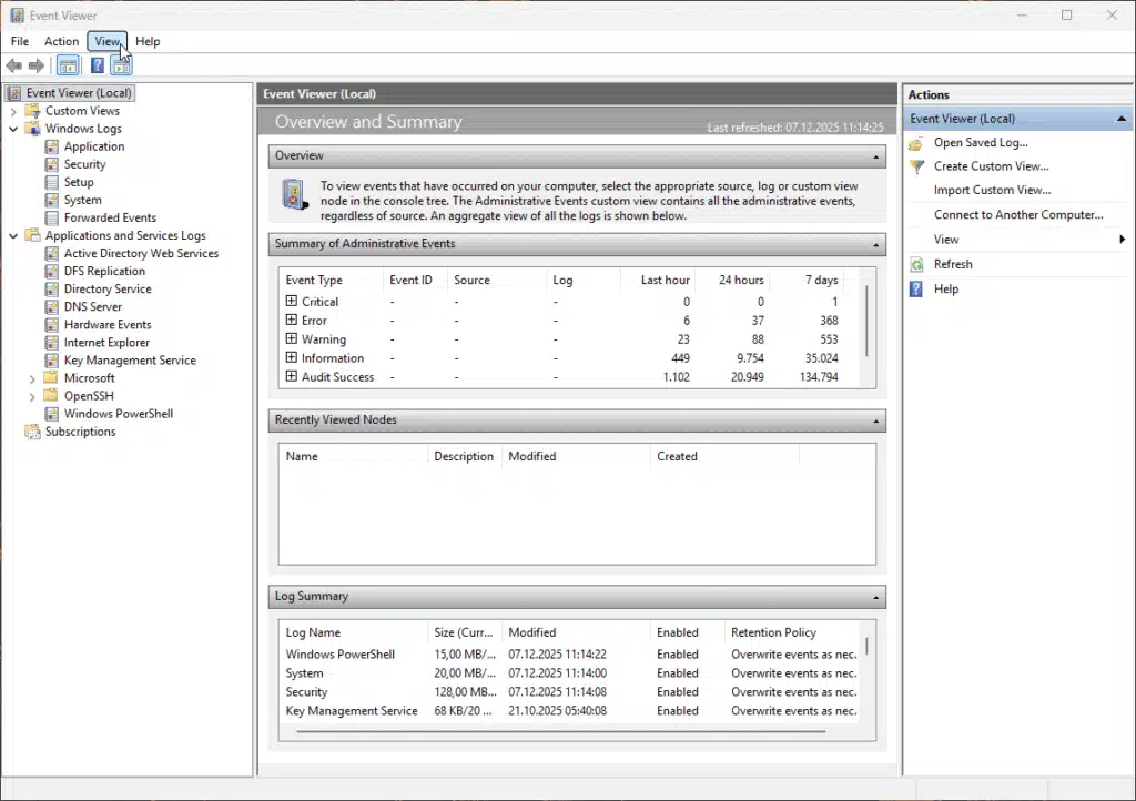 Windows Server Event Log - Enable Analytic and Debug Logfiles in Event Viewer