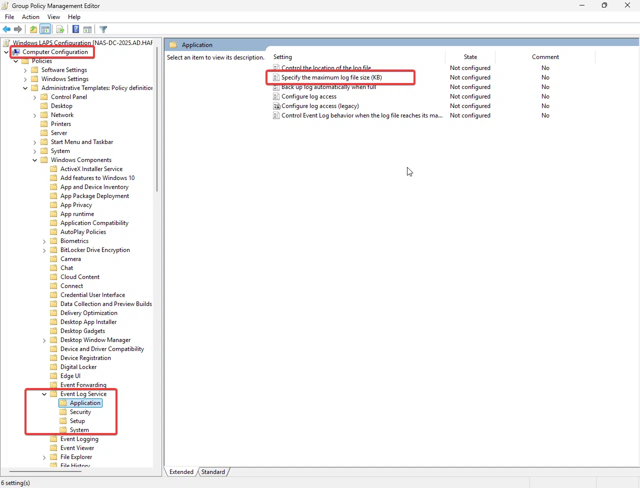 GPO Event Log Size
