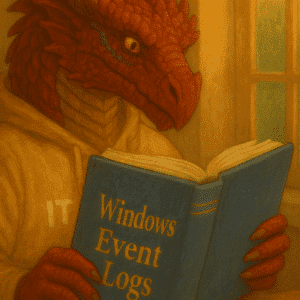 IT Security Dragon reading Windows Event Logs