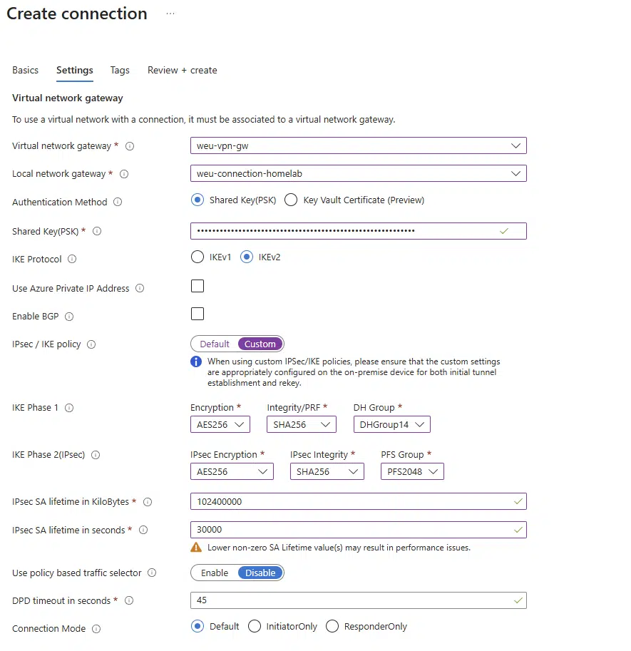 Connection Settings