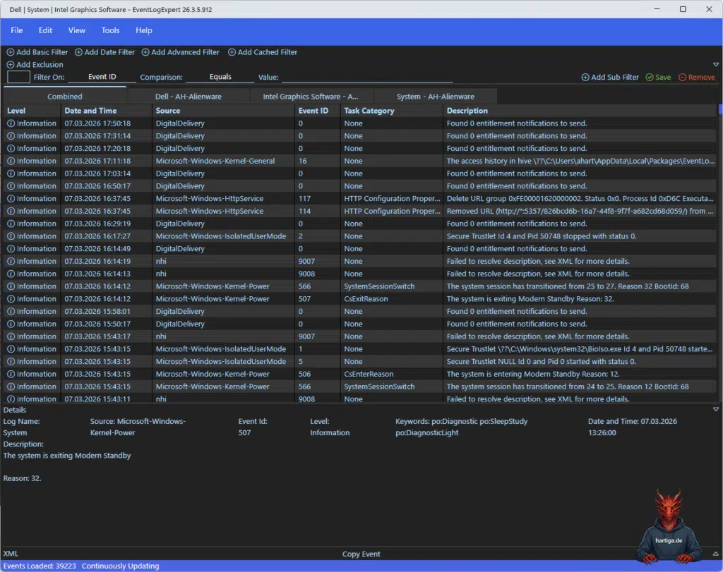 Modern Windows Event Viewer - EventLogExpert Interleaved Mode
