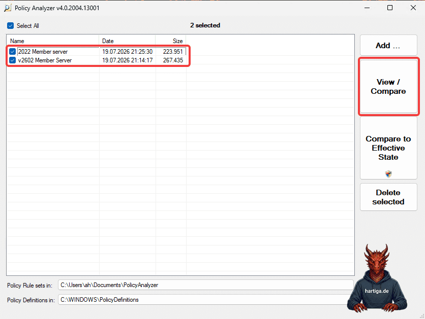 Select Policy Sets and click on View Compare for GPO Policy Analyzer