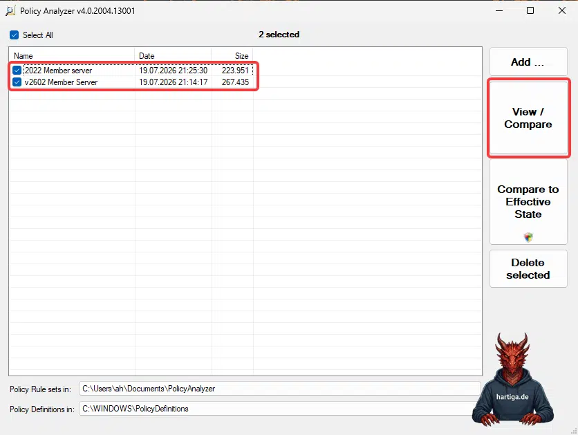 Select Policy Sets and click on View Compare for GPO Policy Analyzer