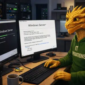 IT operations dragon attached deploying Windows Server vNext on his desk