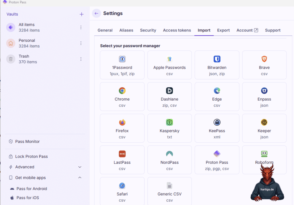 Managing passwords with Proton Pass  and currently supported Tools for import