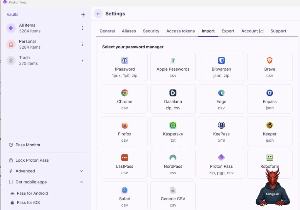 Managing passwords with Proton Pass  and currently supported Tools for import