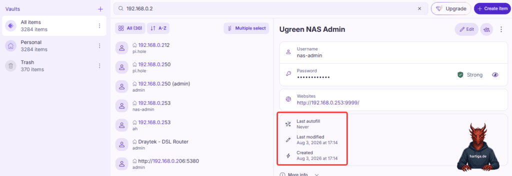 ProtonPass See Attributes for when the Credentials have been used, modified or created